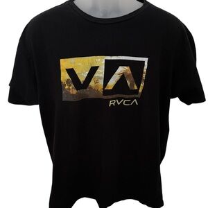 RVCA VA Sunset Palm Trees Black Tee Shirt Men L Large Regular Fit
